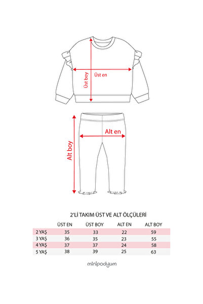 Minipodyum Kız Çocuk Baskılı Kolları Fırfırlı Taytlı İkili Takım