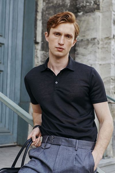 AC&Co / Altınyıldız Classics Pánské černé tričko Slim Fit úzkého střihu s polo výstřihem, obyčejné ležérní tričko