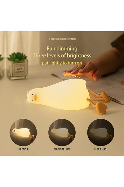 AWH Lying Flat Duck Night Light, LED Squishy Silicone Lamp, Dimmable, Rechargeable for Nursery