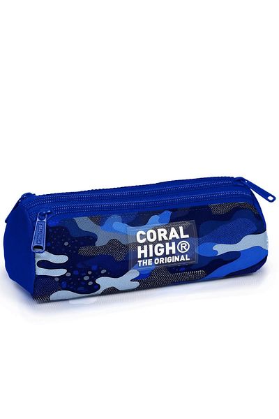 Coral High Kids Navy Blue Saks Camouflage Patterned Three Compartment Pencil Bag 11189