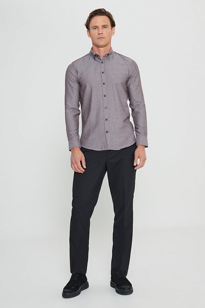 AC&Co / Altınyıldız Classics Ανδρικό Oxford Brown - Βαμβακερό πουκάμισο με λεπτή εφαρμογή