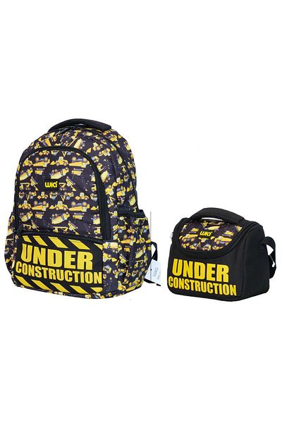 Wia Business Machinery Printed Boys' School Backpack and Thermal Insulated Lunchbag Set - Black