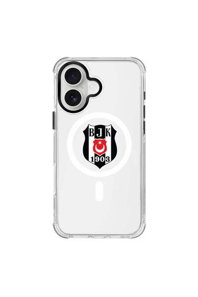 Beşiktaş iPhone 16 Uyumlu Beşiktaş Magsafe Logo Şeffaf Telefon Kılıfı