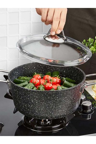 FALEZ Black Line Granite Cast 20 Cm Deep Pot