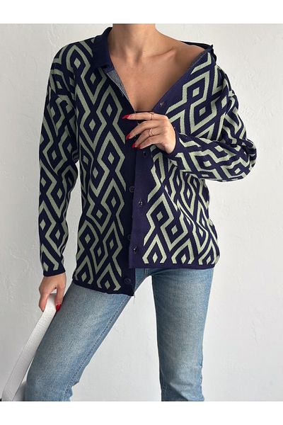 MaxiMor Cardigan cu nasturi în față cu model geometric pentru femei