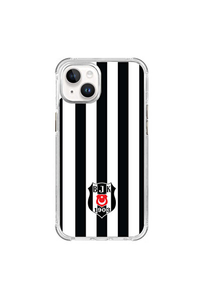 Beşiktaş iPhone 14 Beşiktaş Çubuklu Logo Şeffaf Telefon Kılıfı