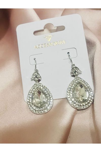 COCOSH TAKI Silver Color Zircon Stone Drop Model Evening Dress Earrings