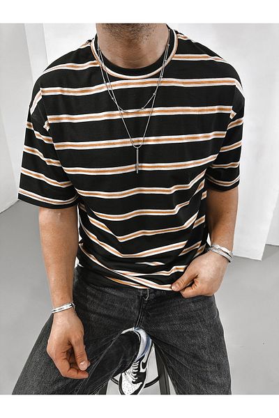 King Brothers Ανδρικό μπλουζάκι Flexible Cotton Oversize ριγέ