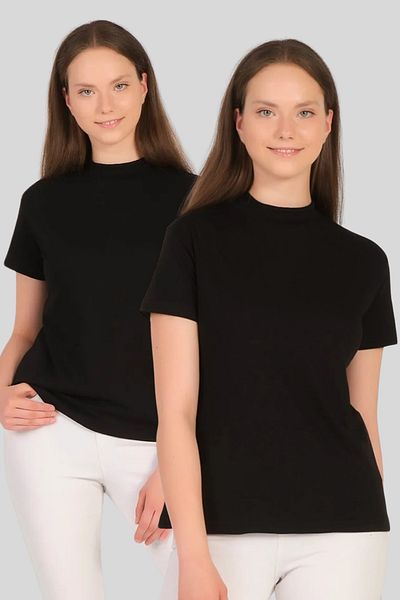 PHIL HILL Tricou de bază 2 bucăți negru cu guler vertical, 100% bumbac