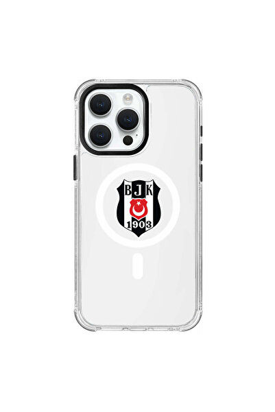Beşiktaş iPhone 15 Pro Max Uyumlu Beşiktaş Magsafe Logo Şeffaf Telefon Kılıfı