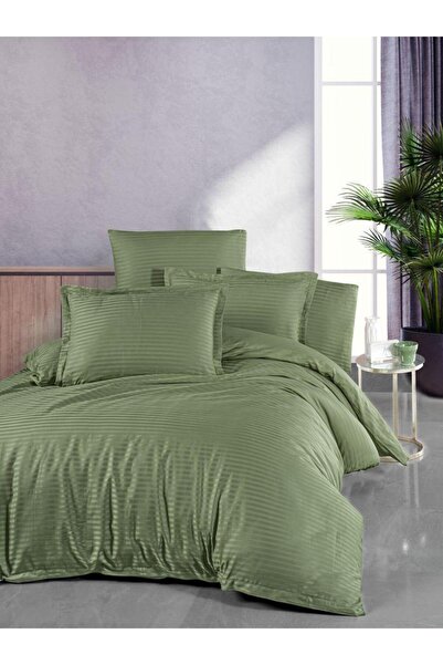 vionetta طقم غطاء لحاف مفرد من القطن الساتان الأخضر المخطط من سلسلة فنادق لاس...