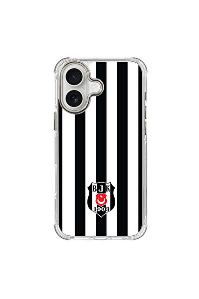 Beşiktaş iPhone 16 Beşiktaş Çubuklu Logo Şeffaf Telefon Kılıfı