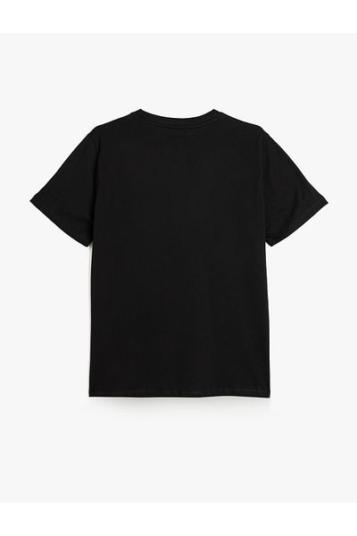 Koton Tricou din bumbac cu mânecă scurtă, cu decolteu, cu pietre