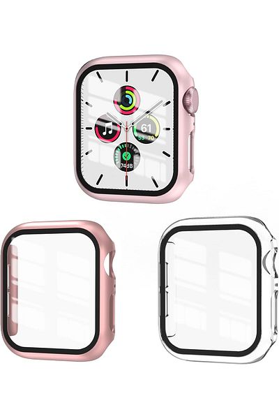 AWH 3 Pack Apple Watch SE Series 6/5/4 40mm, Tempered Glass Screen Protector, Rose Gold/Pink/Clear
