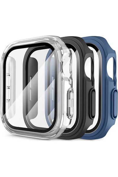 AWH 3-Pack Hard PC Case for Apple Watch 44mm SE Series 6/5/4, Full Protective Cover, Black/Blue