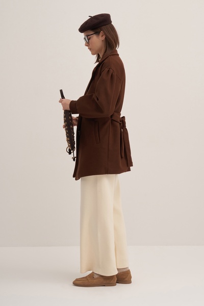 EBU Prive Women's Balloon Sleeve Eyebrow, Coat and Coffee