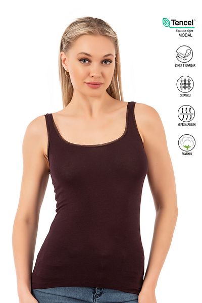 ÖZKAN underwear Özkan 25493 Women's Premium Fabric Modal Cotton Lycra Tulle Ribbed Thick Straps Undershirt