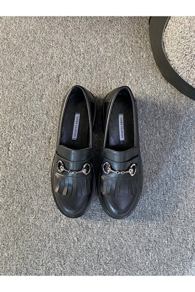 LOSS CLOUDY جلد طبيعي سميك ونعل أسود مزين بشراشيب