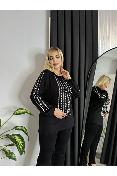ViolettaXL Women's Large Size Sleeve Elastic Collar Tie Flexible Two Thread Bluz