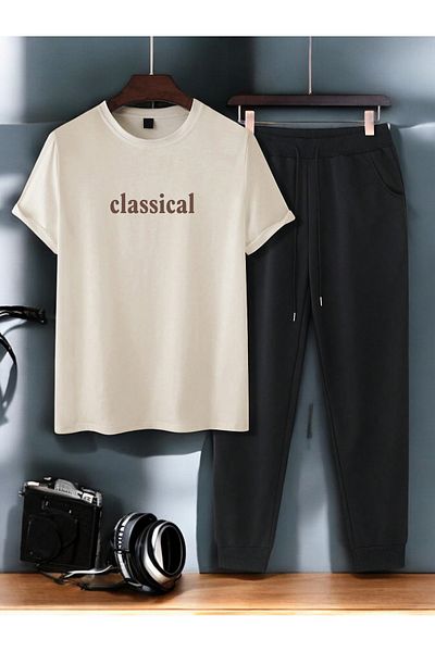 uyguntarz 2-teiliges, klassisch bedrucktes Unisex-Trainingsanzug-Set