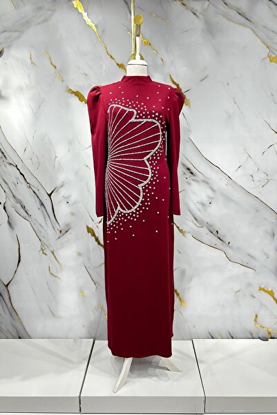 hakimoda Tesettür Zer Krep Abiye Bordo