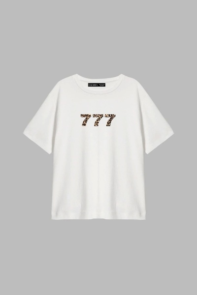 Bak Moda 777 Tricou alb pentru damă, cu imprimeu relaxat