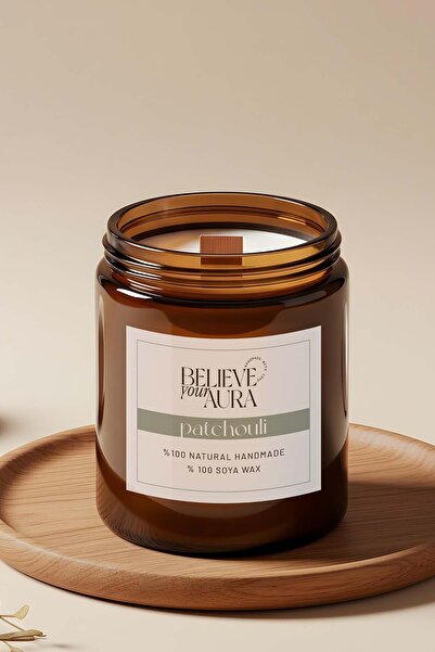 Believe Your Aura Paçuli Kokulu Kavanoz Mum - %100 Doğal Sürülebilir Soya Mum...