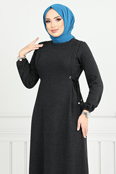ModaMerve Hijab Dress - Tie Waist, Black 22037Ukb929-M
