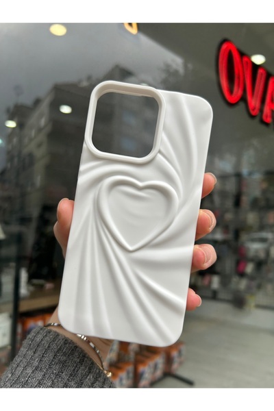 OVADA İphone 15 Pro Uyumlu 3D Kalp Desenli Mat Silikon Kılıf