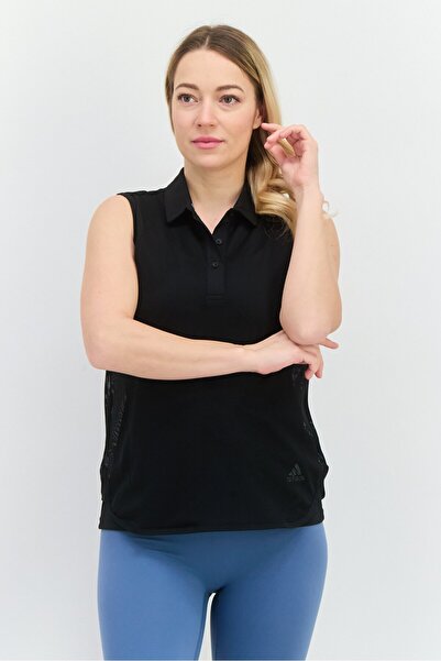 adidas Women Sportswear Fit Sleeveless Training Polo Shirt, Black
