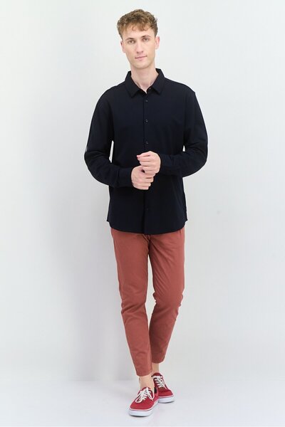 Threadbare Men Regular Fit Plain Long Sleeves Casual Shirt, Navy Blue