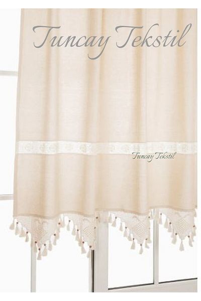 TUNCAY TEKSTİL Buldan Work Curtain Plain Linen Fabric Hand Lace Natural Woven Cotton Sunshade Curtain