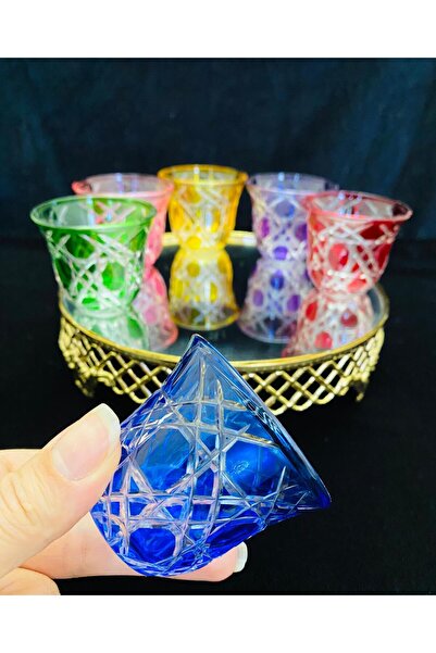 STİLO HOME 6'LI EL İŞİ RENKLİ PETEK DESEN KRİSTAL KESME NİHAVENT SERİ KAHVE Y...