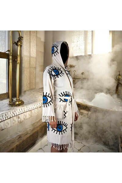 DDM Handmade Buldan Woven 100% Cotton Evil Eye Beaded Peshtemal Bathrobe – the Meeting of Naturalness and Elegance!