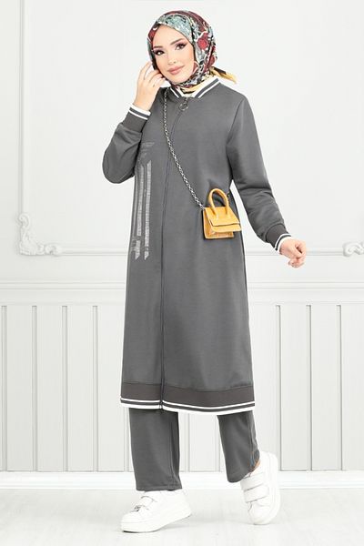 ModaMerve Anthracite Stone Detailed Hijab Set - 9123Pl940-M