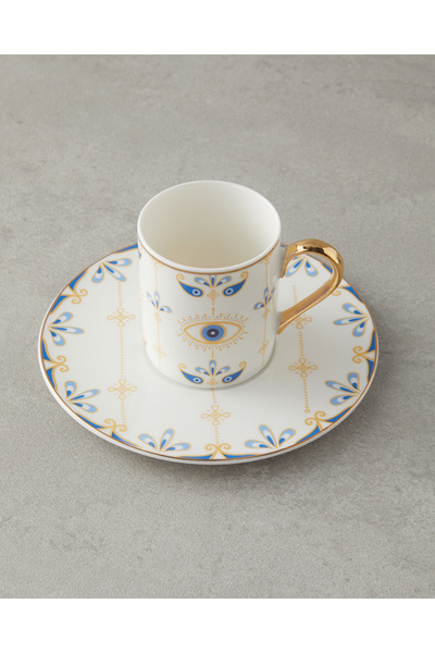 English Home Opto New Bone China 12 Parça 6 Kişilik Kahve Fincan Takımı 100 ml Koyu Mavi-Beyaz