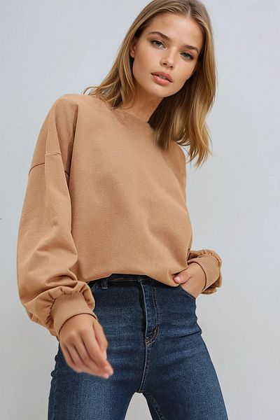 VAGGON Γυναικείο φούτερ Caramel Crew Neck Oversize Seasonal Basic