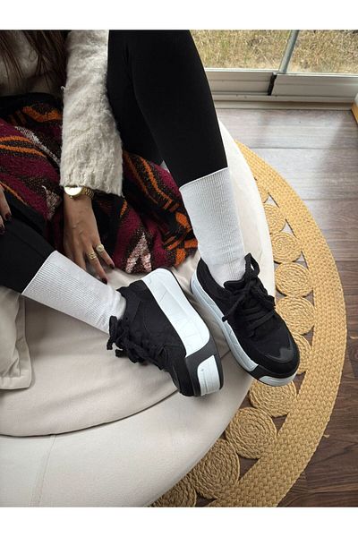 İnan Ayakkabı Women's Black Suede High Sole Sneakers (6 cm Sole)
