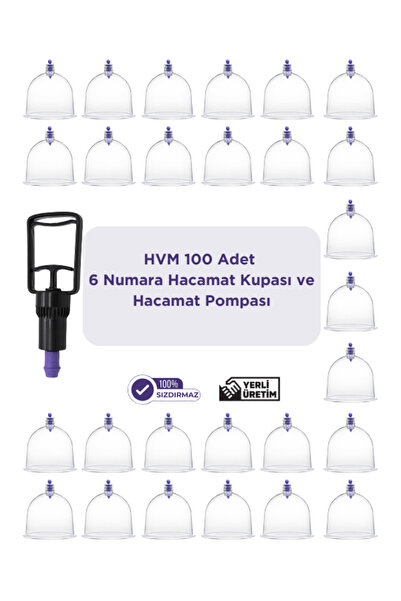 HVM 100 Adet 6 cm Hacamat Kupası ve Hacamat Pompası
