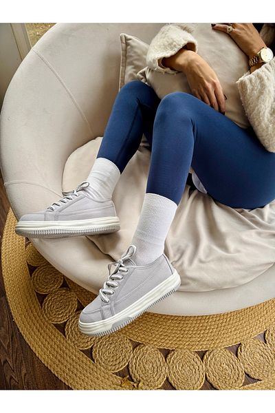 İnan Ayakkabı Women's Gray Linen Sneakers (Sole 4 cm)