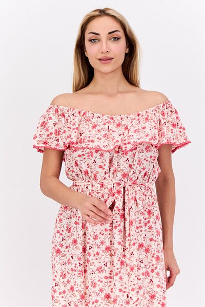 Nautica Women Floral Print Midi Dress, Peach Combo