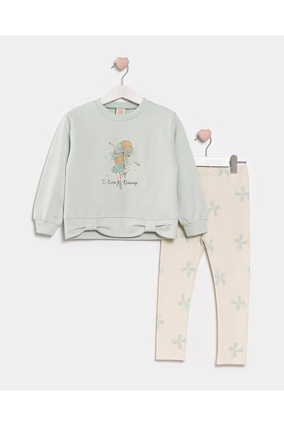 Minipodyum Girl's Printed Bow Detailed Tights Double Set