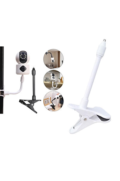 Microcase Kıskaç Tutacaklı 1/4 Vida Girişli Esnek Web Kamera Bebek Kamerası Tutucu - AL5013 Beyaz