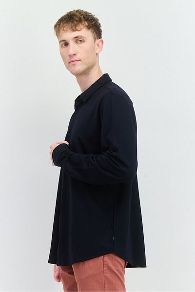 Threadbare Men Regular Fit Plain Long Sleeves Casual Shirt, Navy Blue