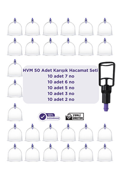 HVM 50 Adet Karışık Hacamat Kupası Ve Hacamat Pompası