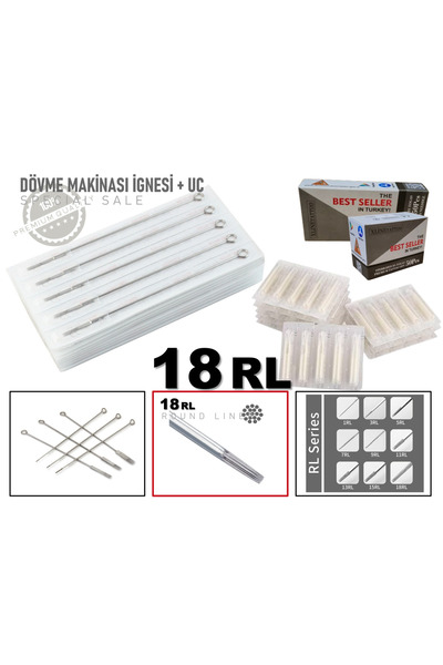 XLINETATTOO Ace pentru mașină de tatuaj 18 Rl 10 ace + 10 vârfuri