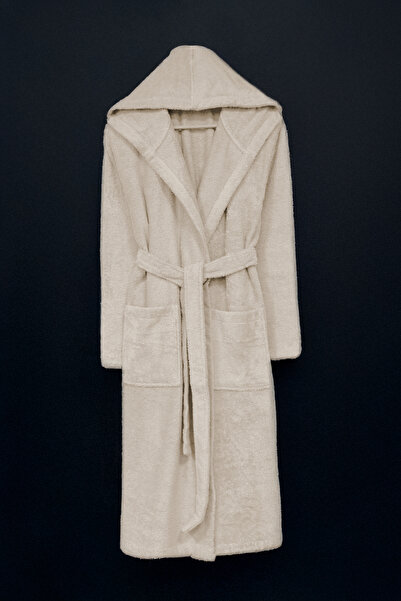 Class Kapüşonlu Bukle Bornoz Unisex Açık Bej Ramage