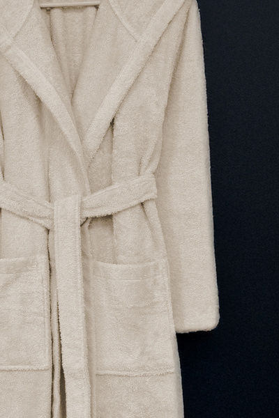 Class Kapüşonlu Bukle Bornoz Unisex Açık Bej Ramage