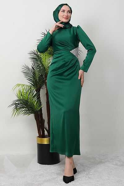 GİZ AGİYİM Βραδινό φόρεμα Emerald Pinar Satin