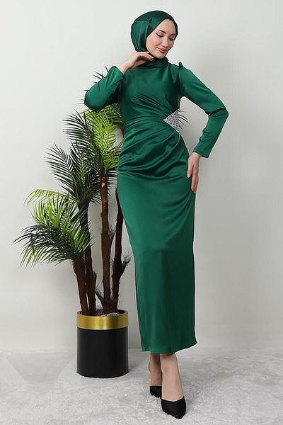 GİZ AGİYİM Βραδινό φόρεμα Emerald Pinar Satin